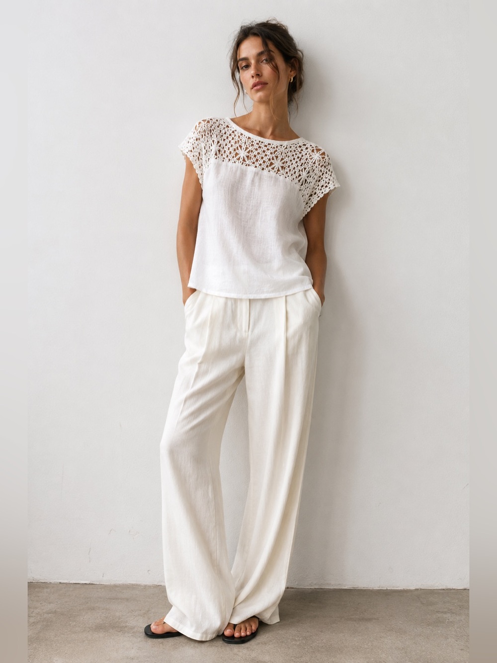 Elegant White Crochet airy  Women's Top S